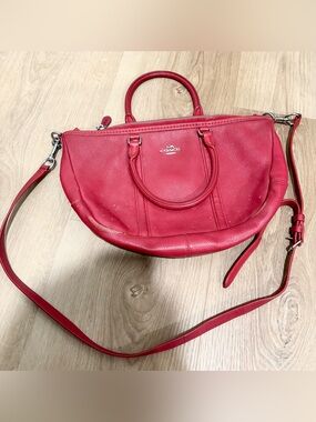 Coach Leather Crossbody Bag Red Color With Silver Hardware